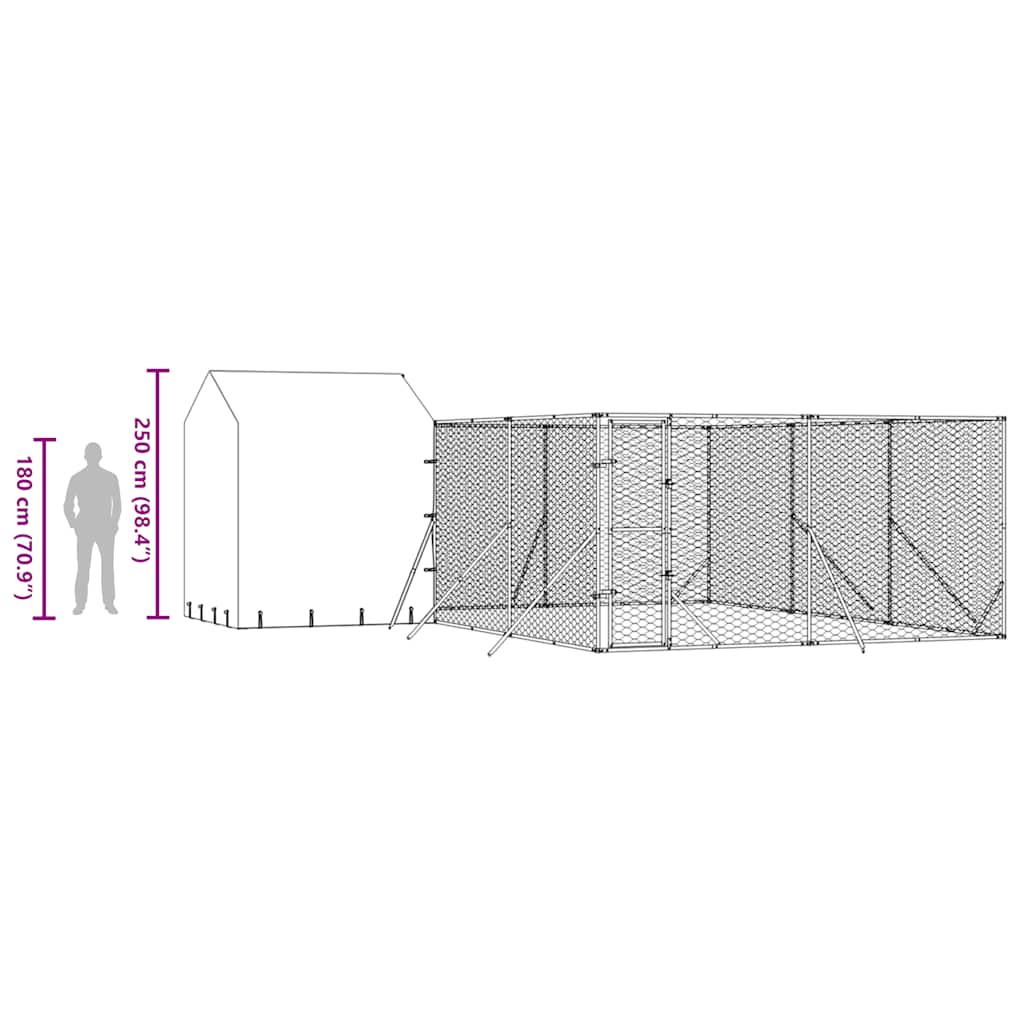 Cuccia Cani da Esterno Tetto Argento 6x6x2,5 m Acciaio Zincato