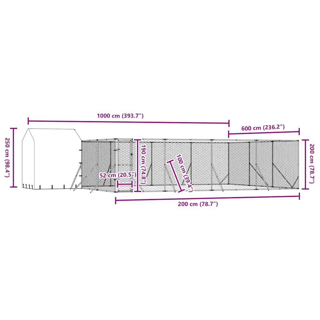 Cuccia Cani da Esterno Tetto Argento 10x6x2,5 m Acciaio Zincato