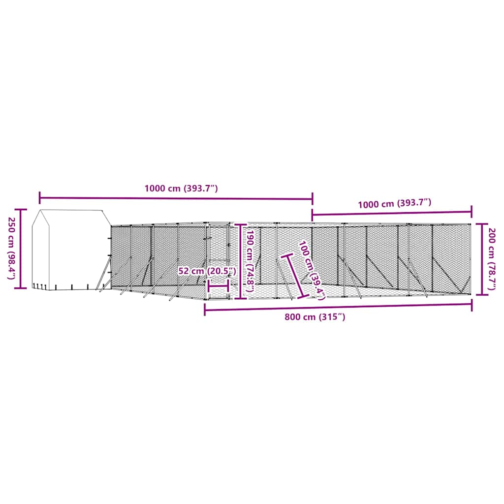 Cuccia Cani da Esterno Tetto Argento 10x10x2,5m Acciaio Zincato