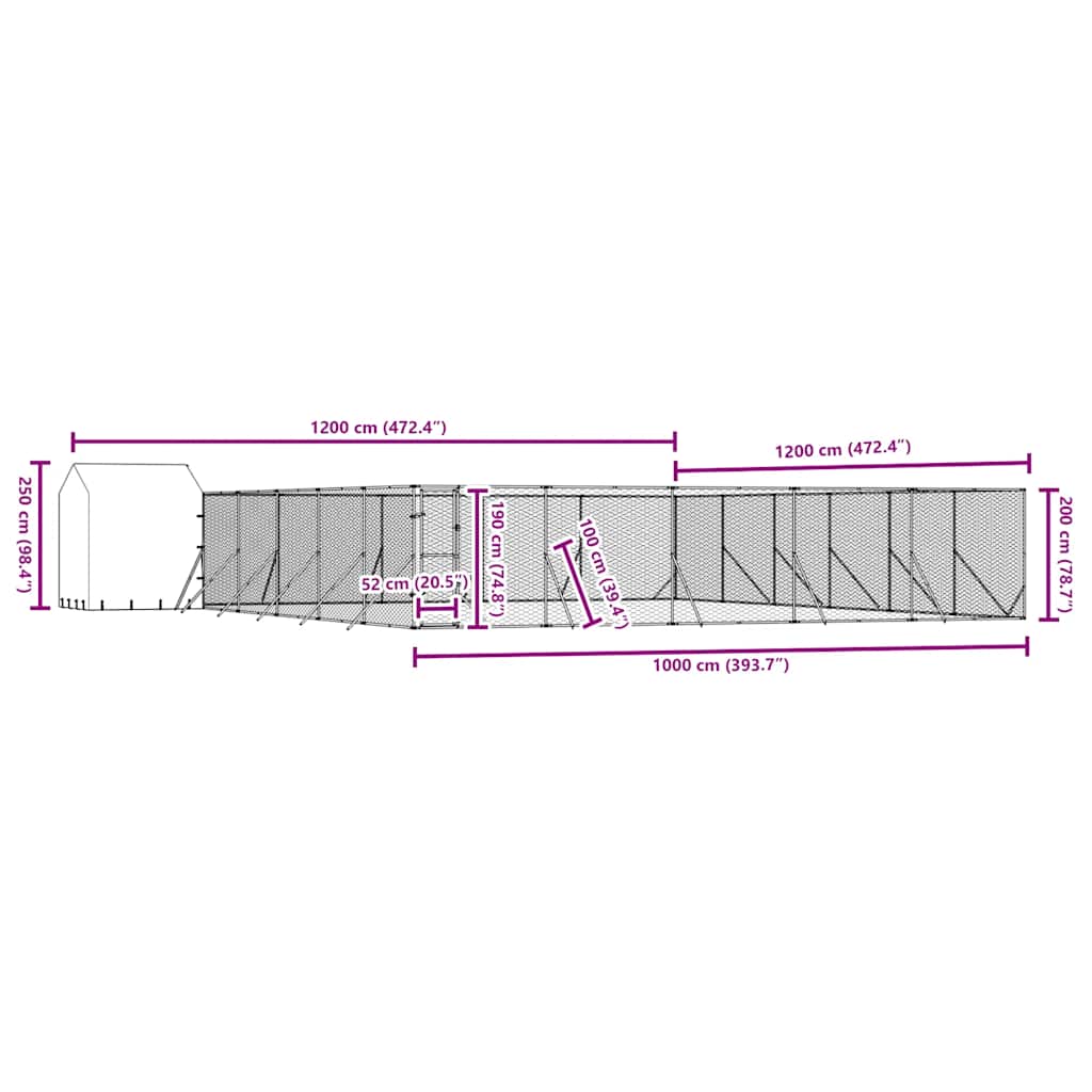 Cuccia Cani da Esterno Tetto Argento 12x12x2,5m Acciaio Zincato