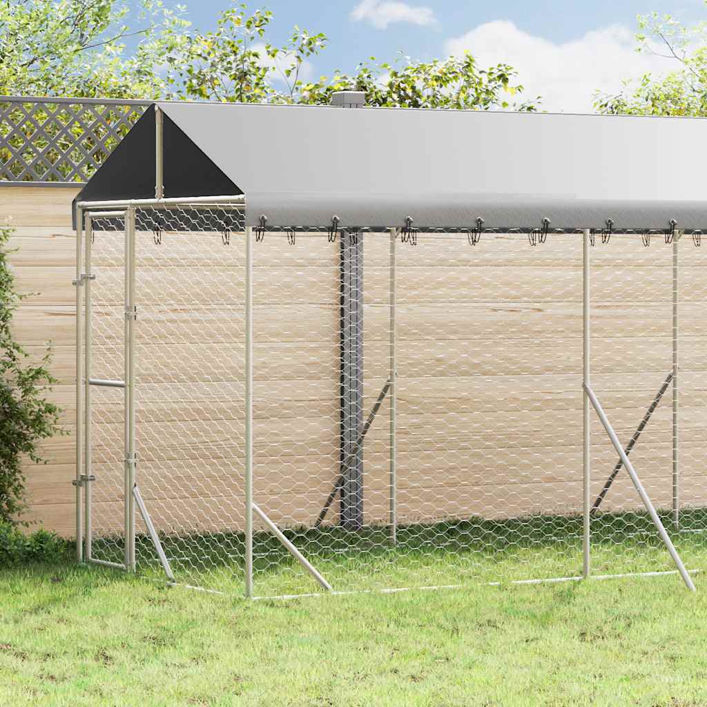 Cuccia Cani da Esterno Tetto Argento 2x6x2,5 m Acciaio Zincato