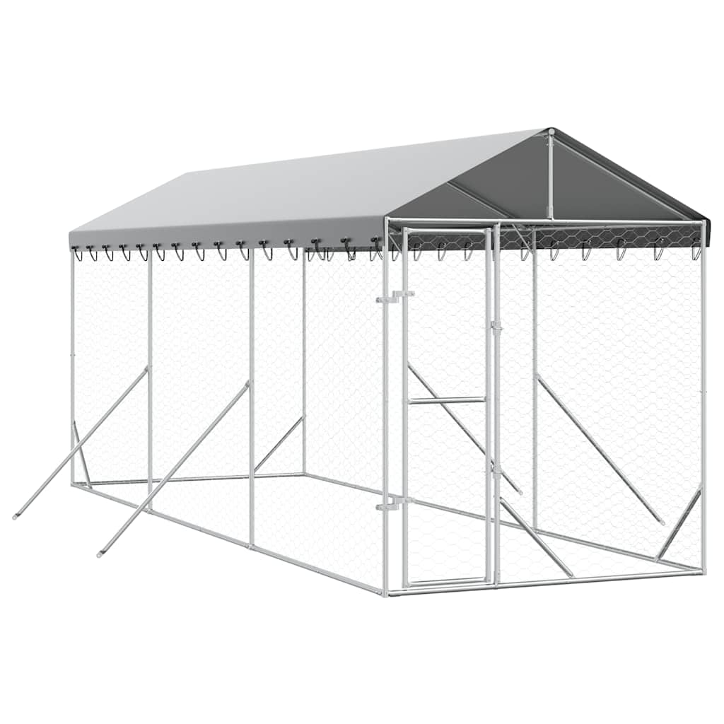 Cuccia Cani da Esterno Tetto Argento 2x6x2,5 m Acciaio Zincato