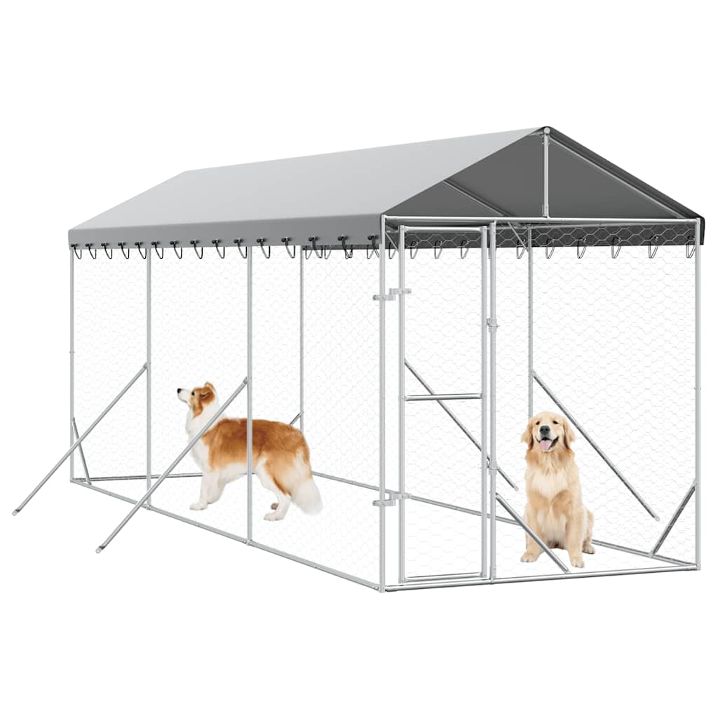 Cuccia Cani da Esterno Tetto Argento 2x6x2,5 m Acciaio Zincato