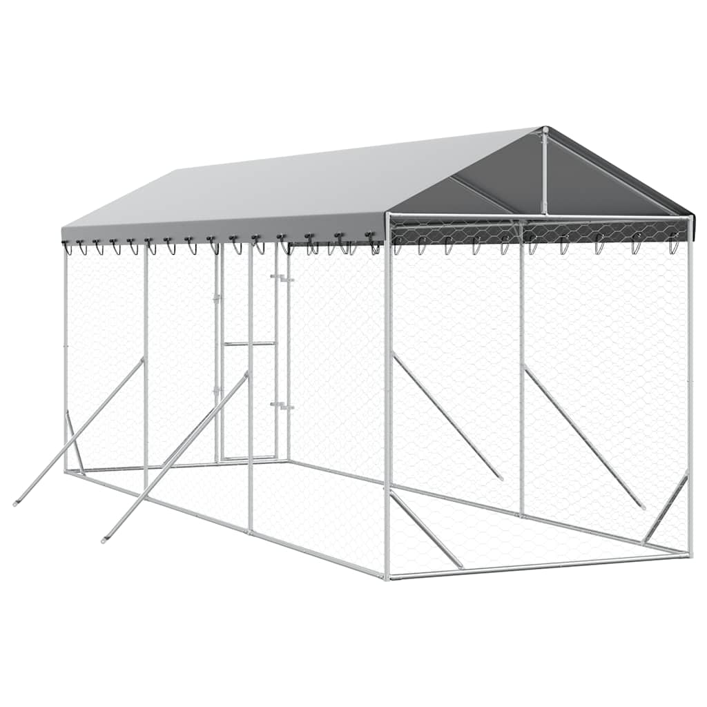 Cuccia Cani da Esterno Tetto Argento 2x6x2,5 m Acciaio Zincato