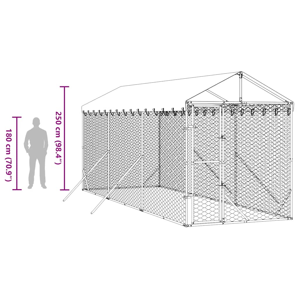Cuccia Cani da Esterno Tetto Argento 2x6x2,5 m Acciaio Zincato