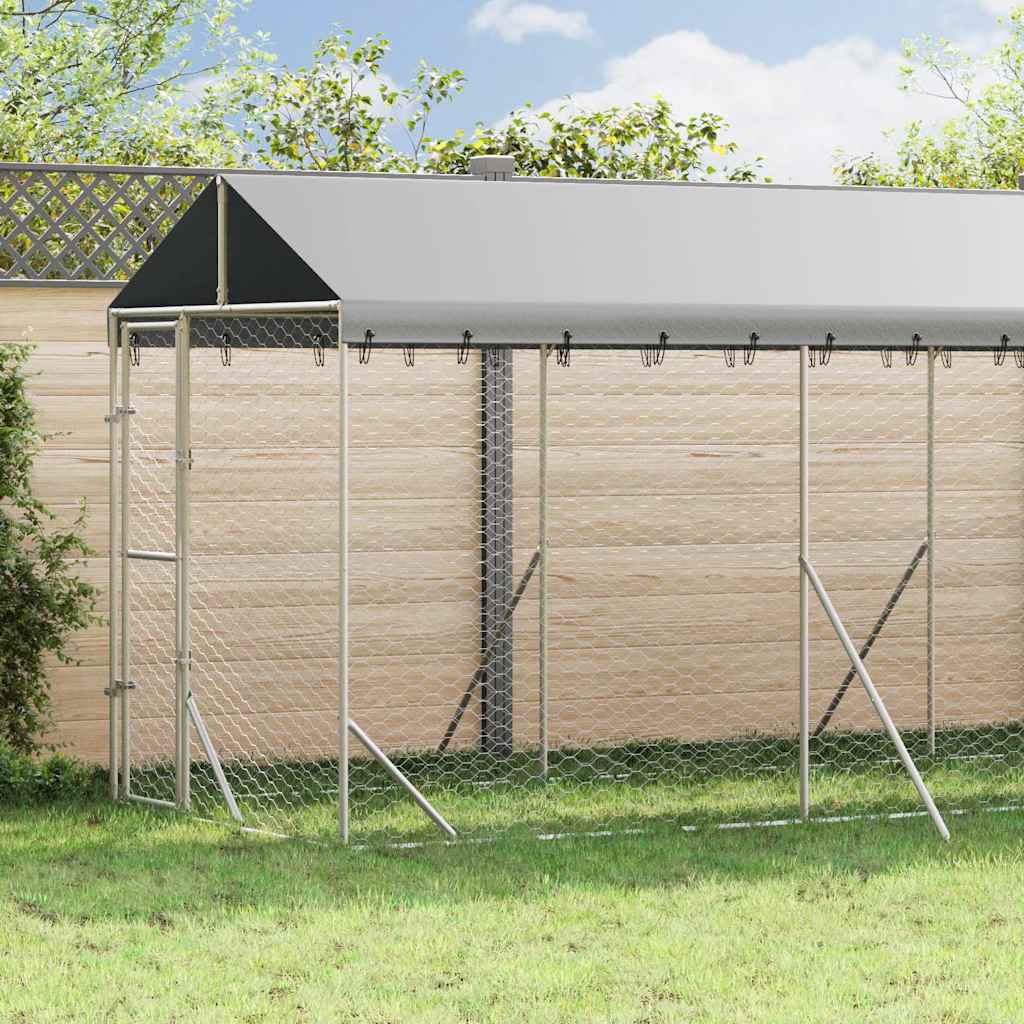 Cuccia Cani da Esterno Tetto Argento 2x10x2,5 m Acciaio Zincato