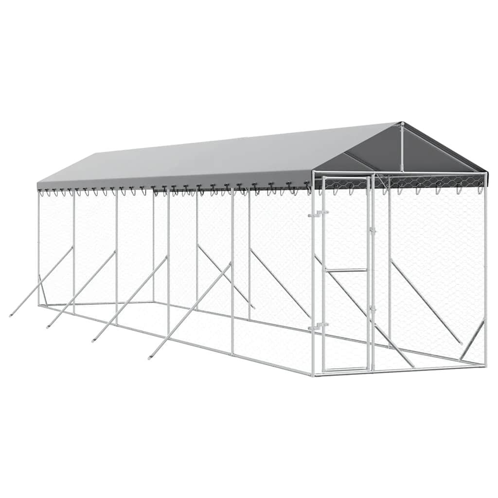 Cuccia Cani da Esterno Tetto Argento 2x10x2,5 m Acciaio Zincato