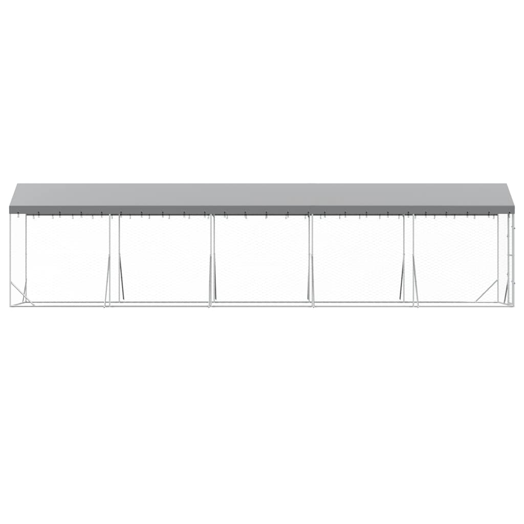 Cuccia Cani da Esterno Tetto Argento 2x10x2,5 m Acciaio Zincato