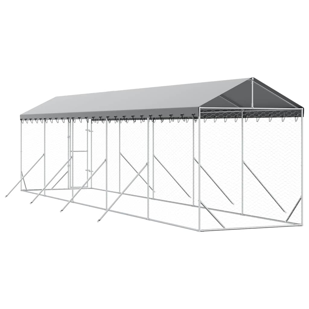 Cuccia Cani da Esterno Tetto Argento 2x10x2,5 m Acciaio Zincato