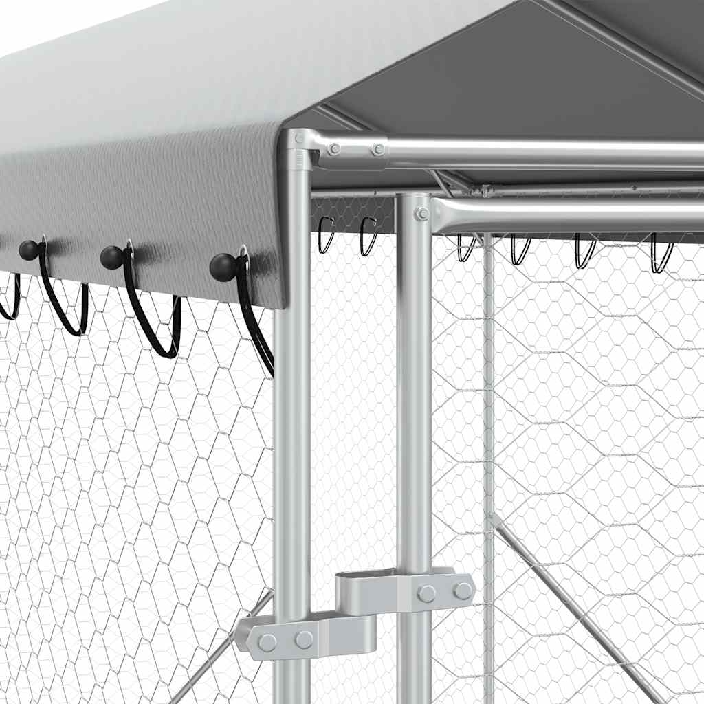 Cuccia Cani da Esterno Tetto Argento 2x10x2,5 m Acciaio Zincato