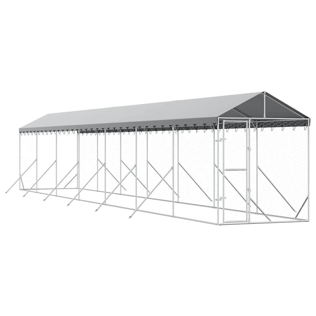 Cuccia Cani da Esterno Tetto Argento 2x14x2,5 m Acciaio Zincato