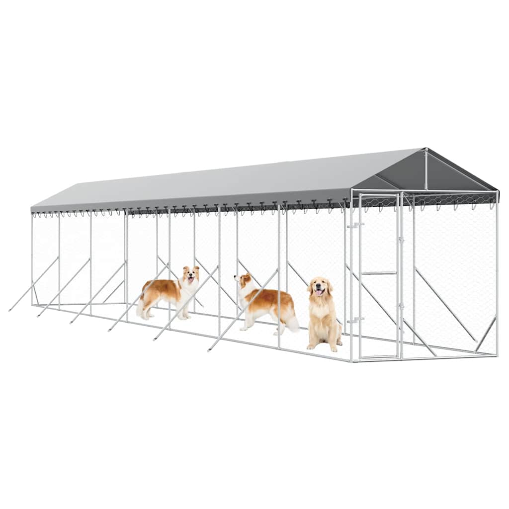Cuccia Cani da Esterno Tetto Argento 2x14x2,5 m Acciaio Zincato