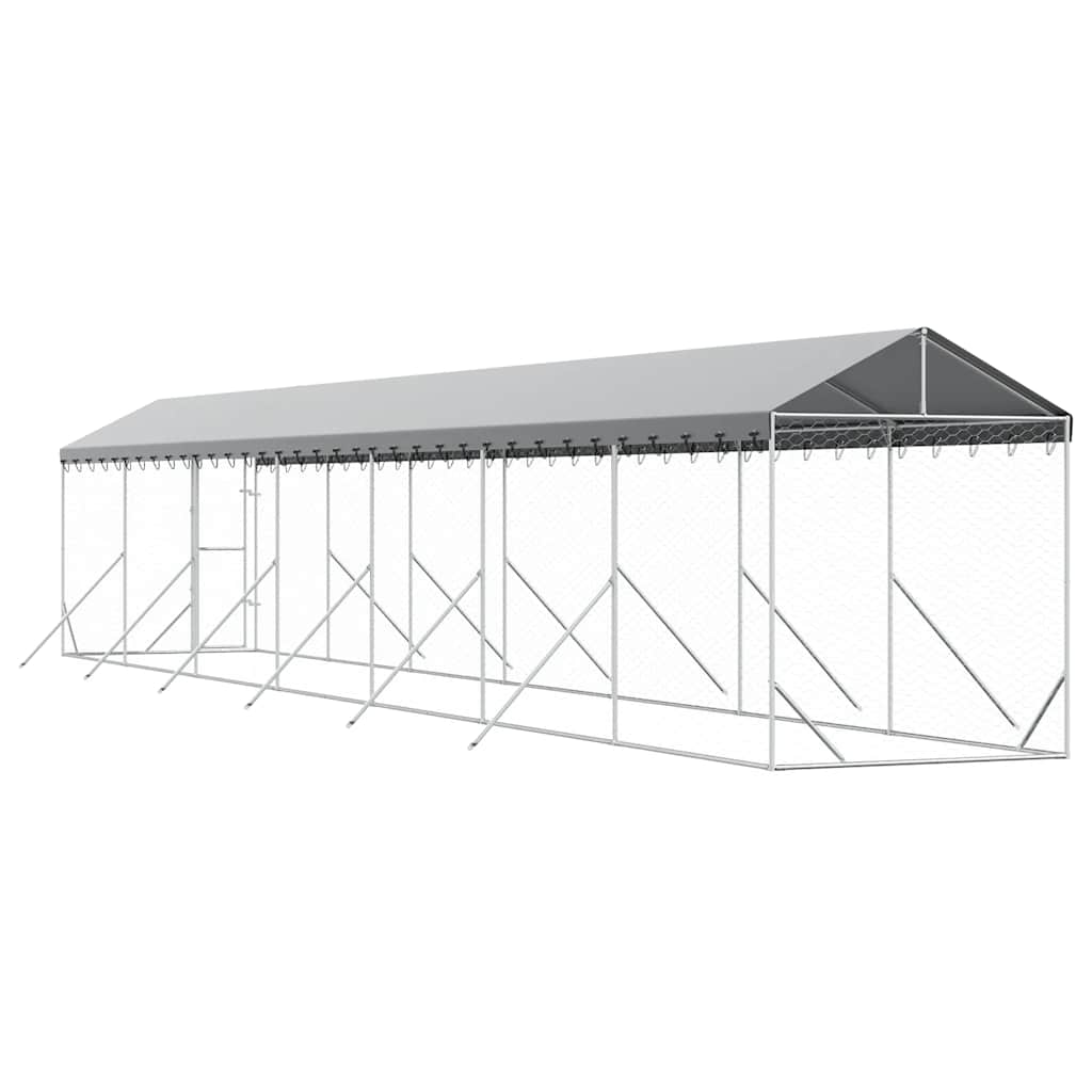 Cuccia Cani da Esterno Tetto Argento 2x14x2,5 m Acciaio Zincato