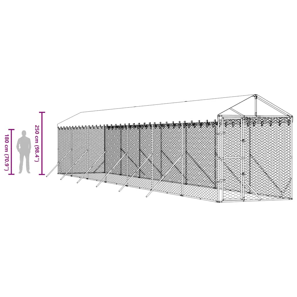 Cuccia Cani da Esterno Tetto Argento 2x14x2,5 m Acciaio Zincato