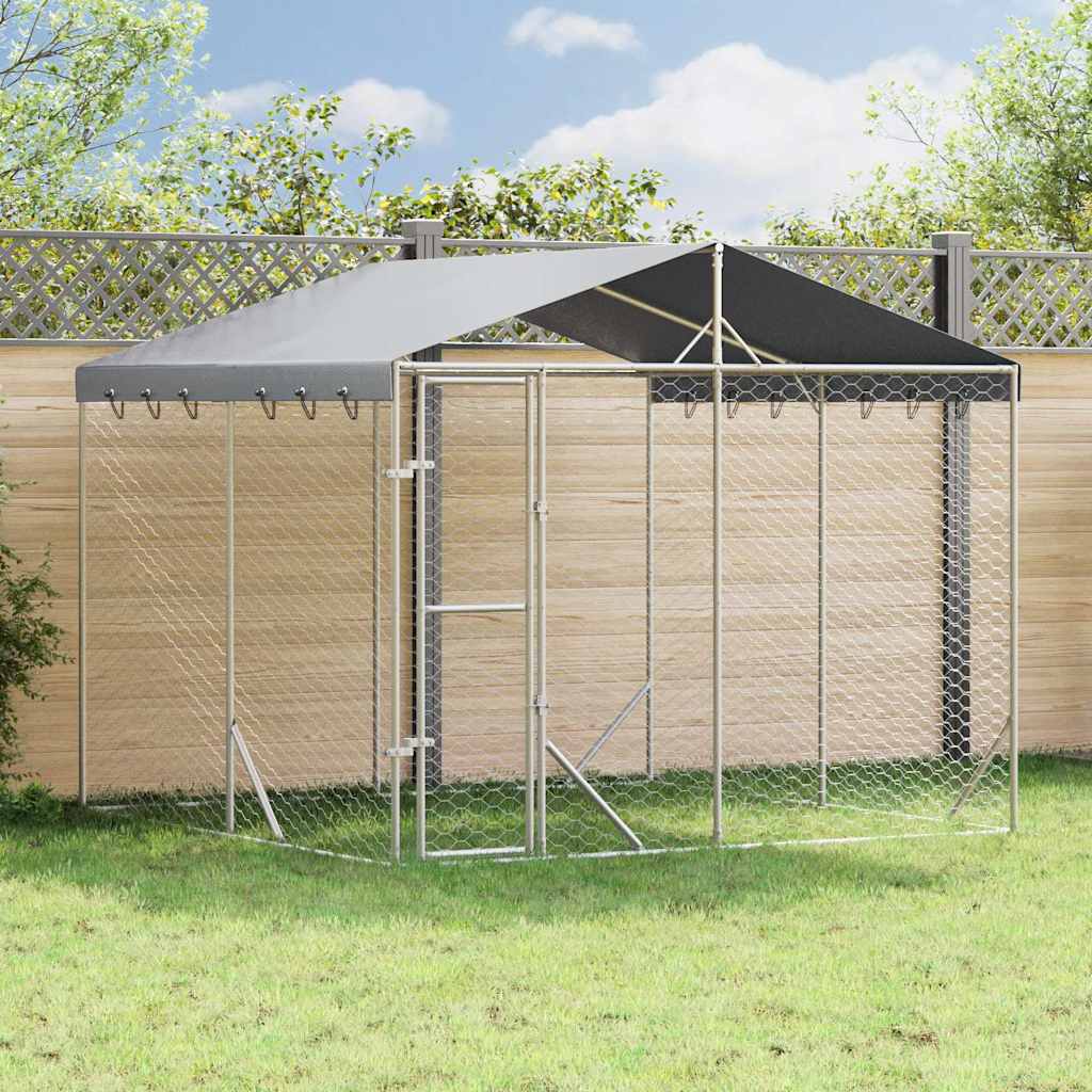 Cuccia Cani da Esterno Tetto Argento 3x3x2,5 m Acciaio Zincato