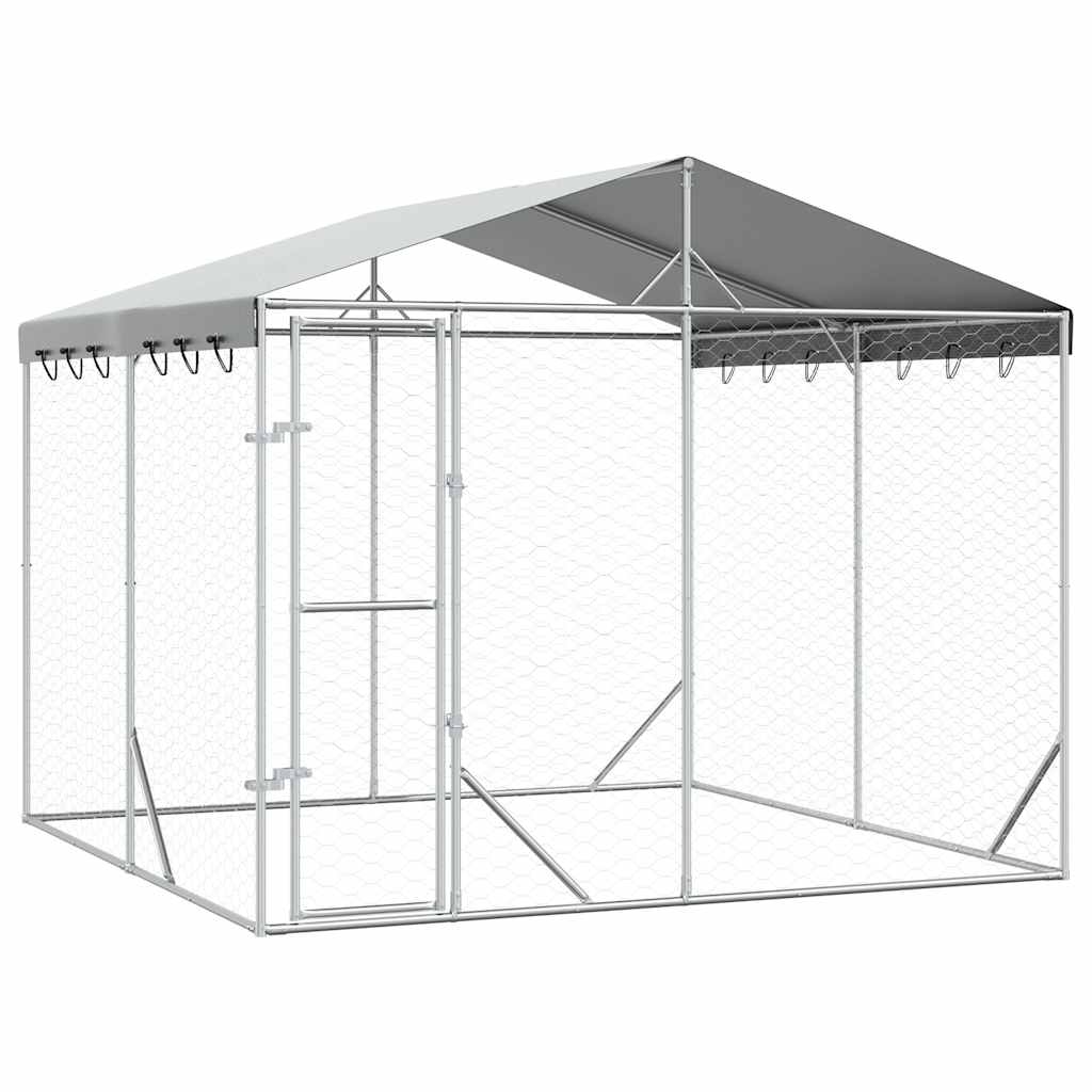 Cuccia Cani da Esterno Tetto Argento 3x3x2,5 m Acciaio Zincato