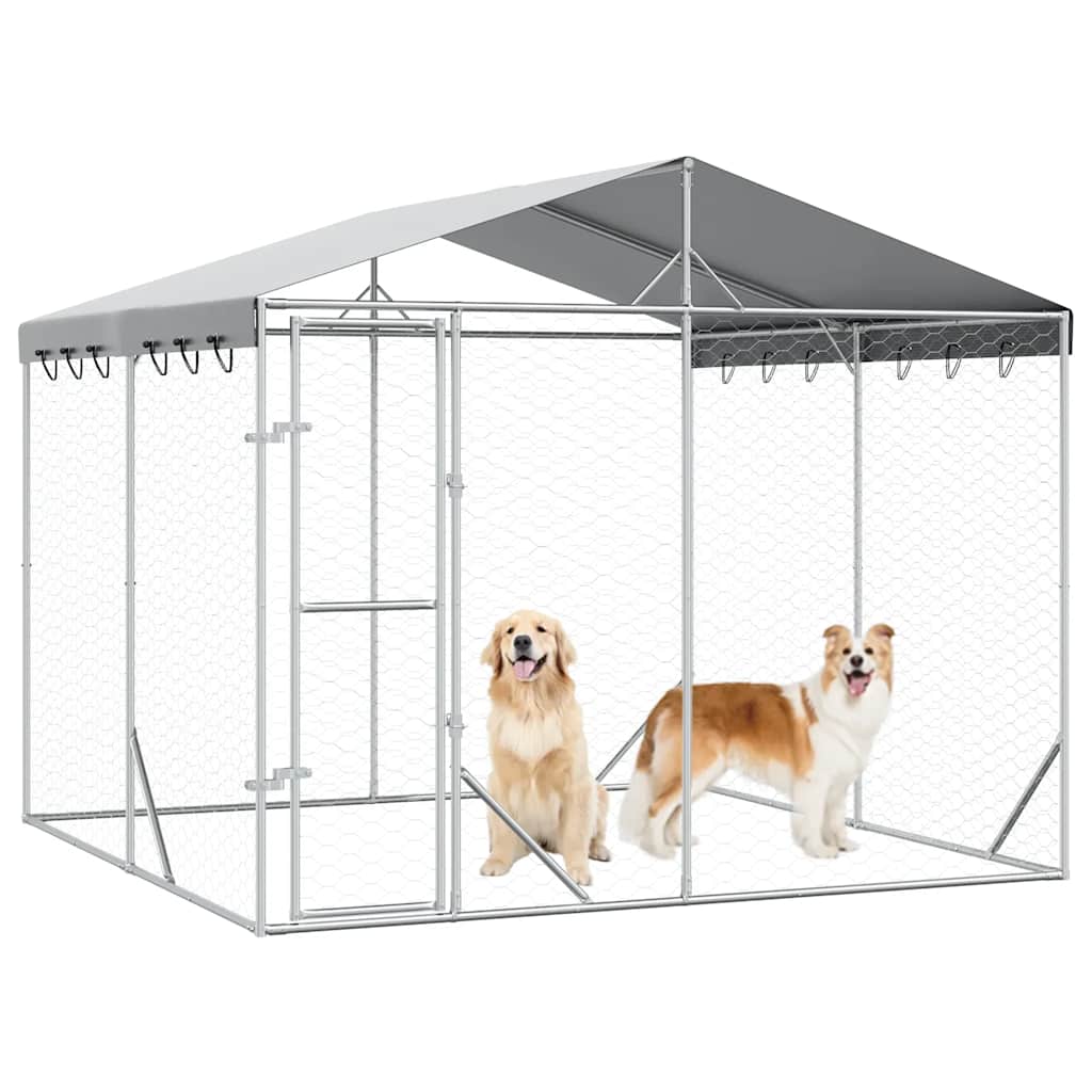 Cuccia Cani da Esterno Tetto Argento 3x3x2,5 m Acciaio Zincato