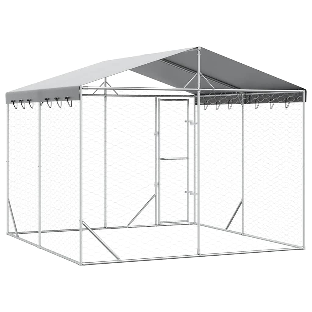 Cuccia Cani da Esterno Tetto Argento 3x3x2,5 m Acciaio Zincato