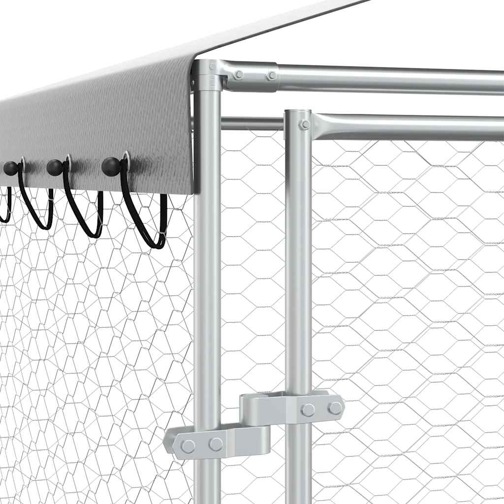 Cuccia Cani da Esterno Tetto Argento 3x3x2,5 m Acciaio Zincato