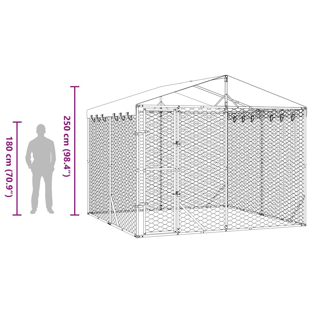 Cuccia Cani da Esterno Tetto Argento 3x3x2,5 m Acciaio Zincato