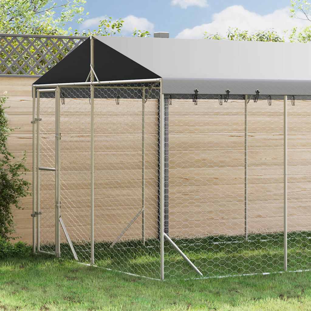 Cuccia Cani da Esterno Tetto Argento 3x4,5x2,5m Acciaio Zincato