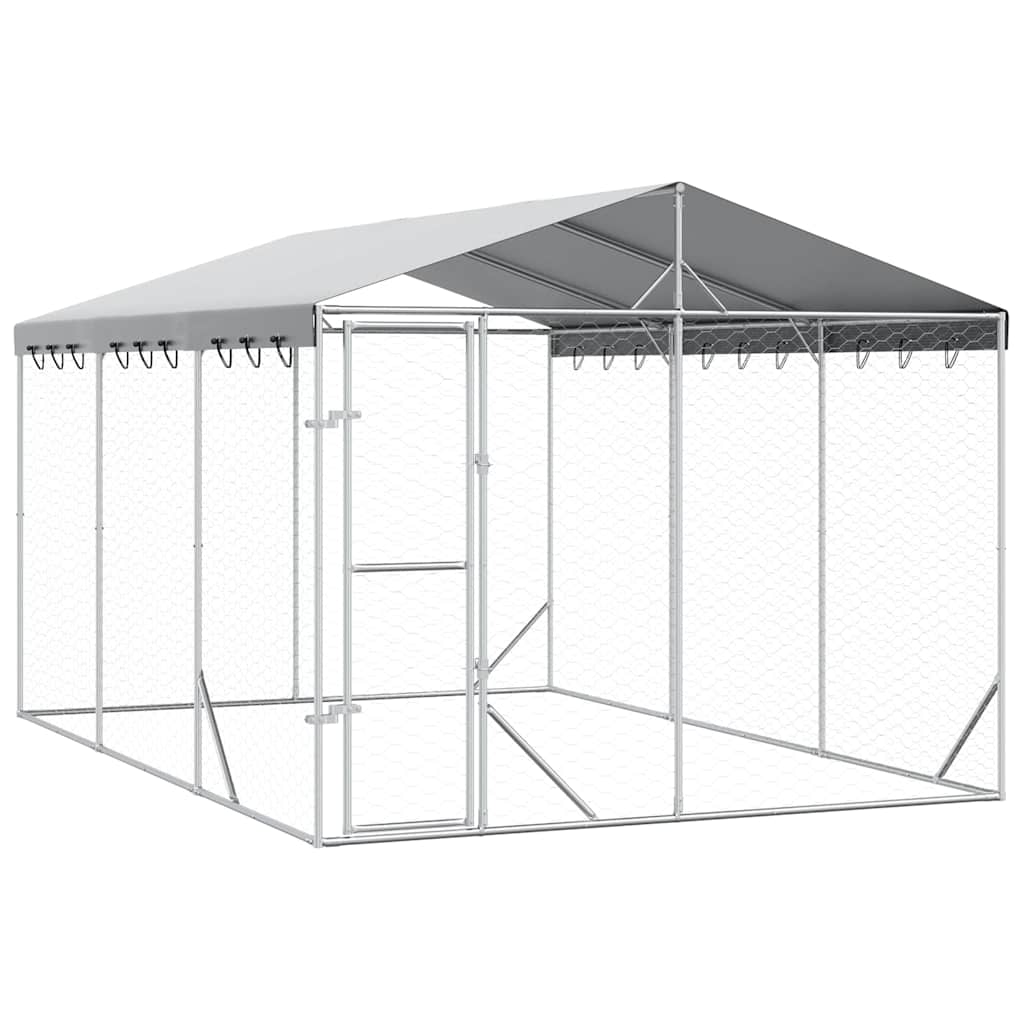 Cuccia Cani da Esterno Tetto Argento 3x4,5x2,5m Acciaio Zincato