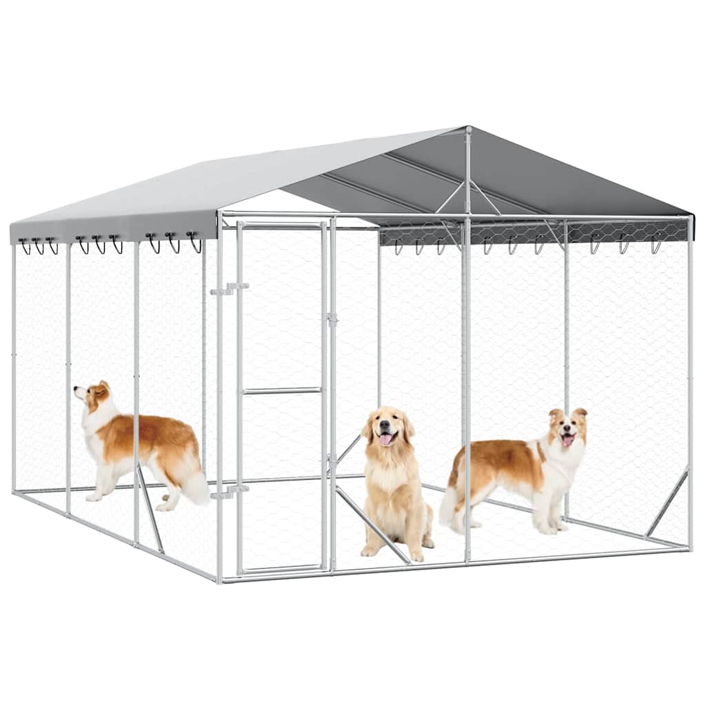 Cuccia Cani da Esterno Tetto Argento 3x4,5x2,5m Acciaio Zincato
