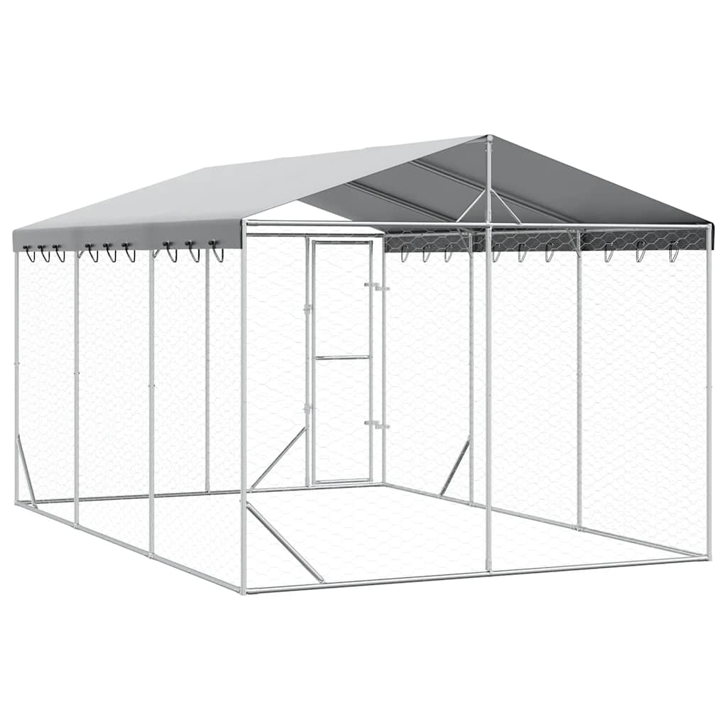 Cuccia Cani da Esterno Tetto Argento 3x4,5x2,5m Acciaio Zincato