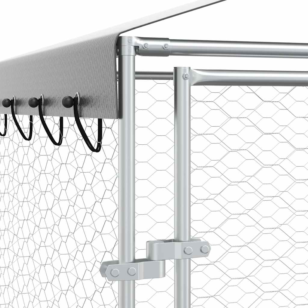Cuccia Cani da Esterno Tetto Argento 3x4,5x2,5m Acciaio Zincato