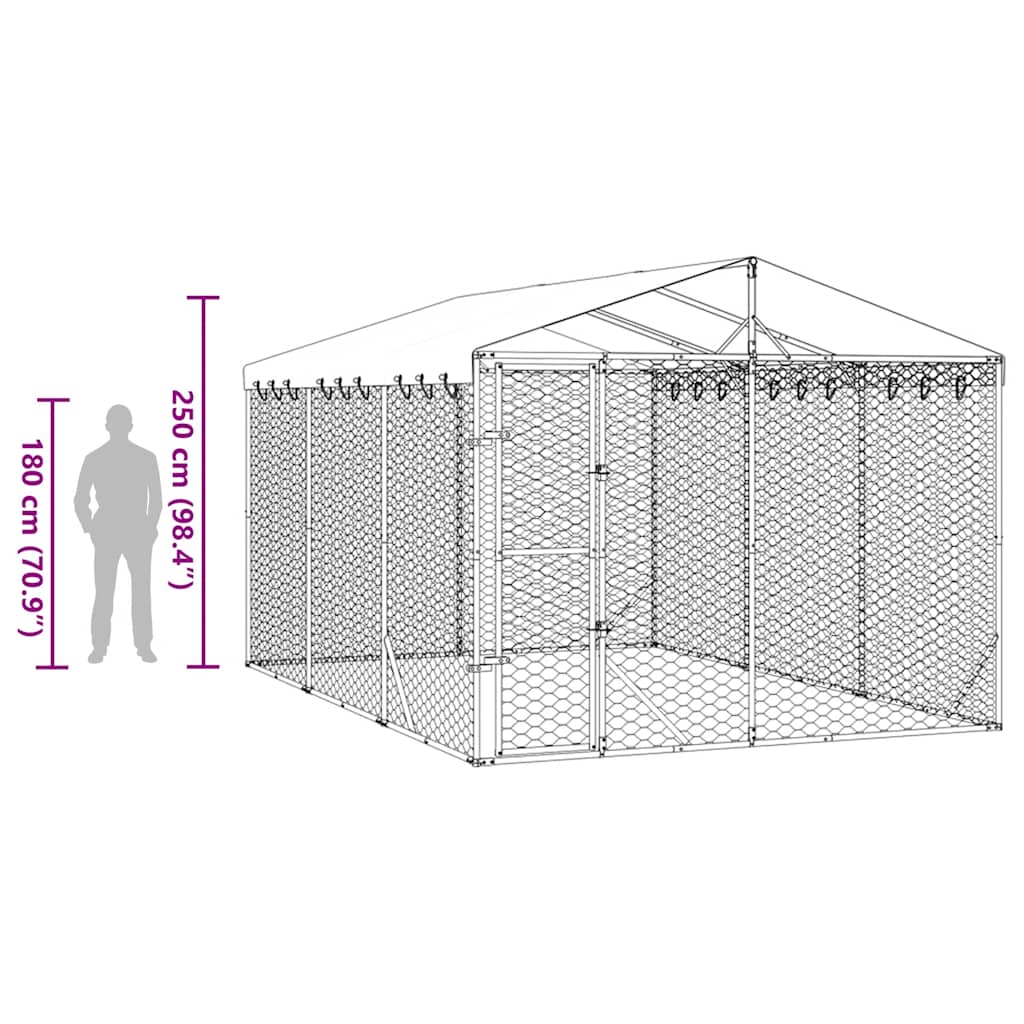 Cuccia Cani da Esterno Tetto Argento 3x4,5x2,5m Acciaio Zincato