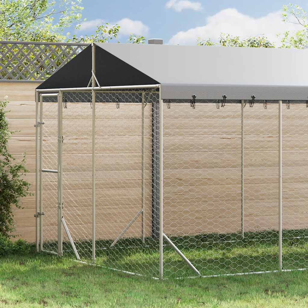 Cuccia Cani da Esterno Tetto Argento 3x6x2,5 m Acciaio Zincato