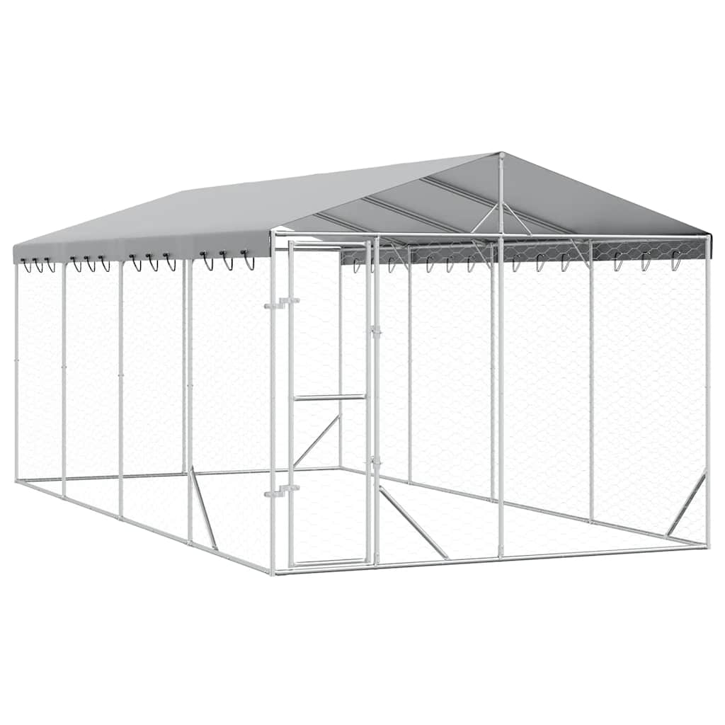 Cuccia Cani da Esterno Tetto Argento 3x6x2,5 m Acciaio Zincato