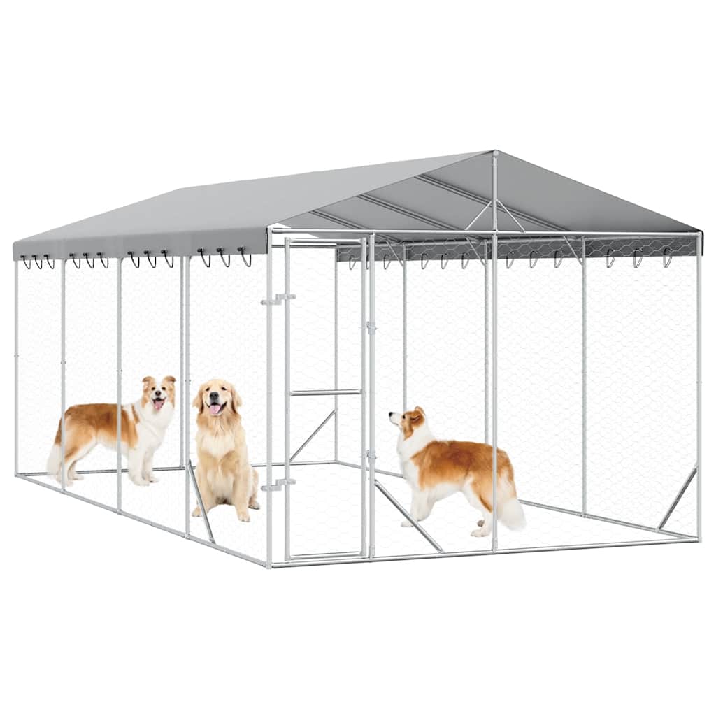 Cuccia Cani da Esterno Tetto Argento 3x6x2,5 m Acciaio Zincato