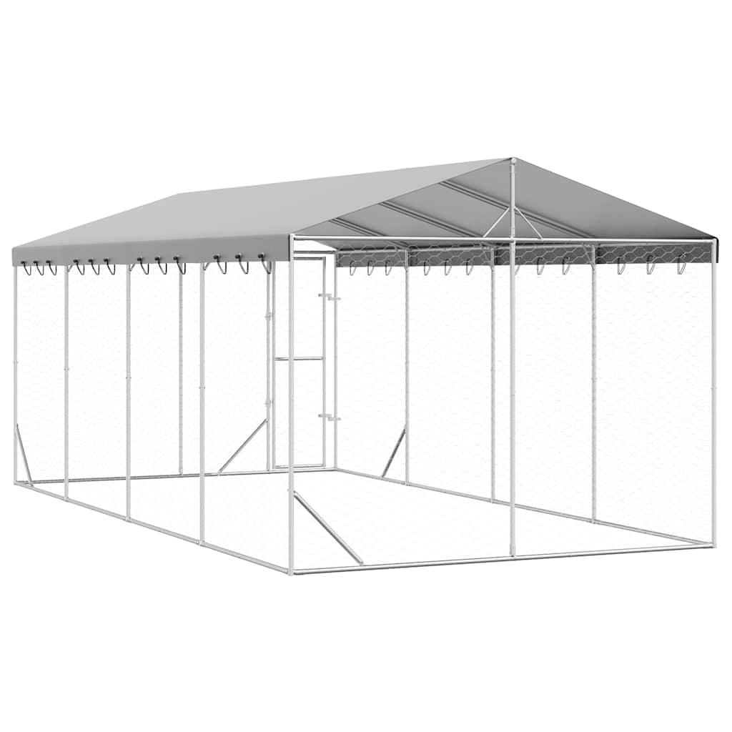 Cuccia Cani da Esterno Tetto Argento 3x6x2,5 m Acciaio Zincato
