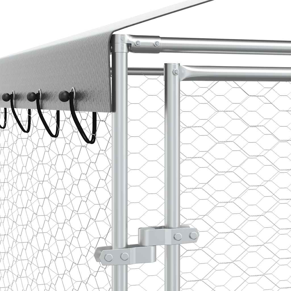 Cuccia Cani da Esterno Tetto Argento 3x6x2,5 m Acciaio Zincato