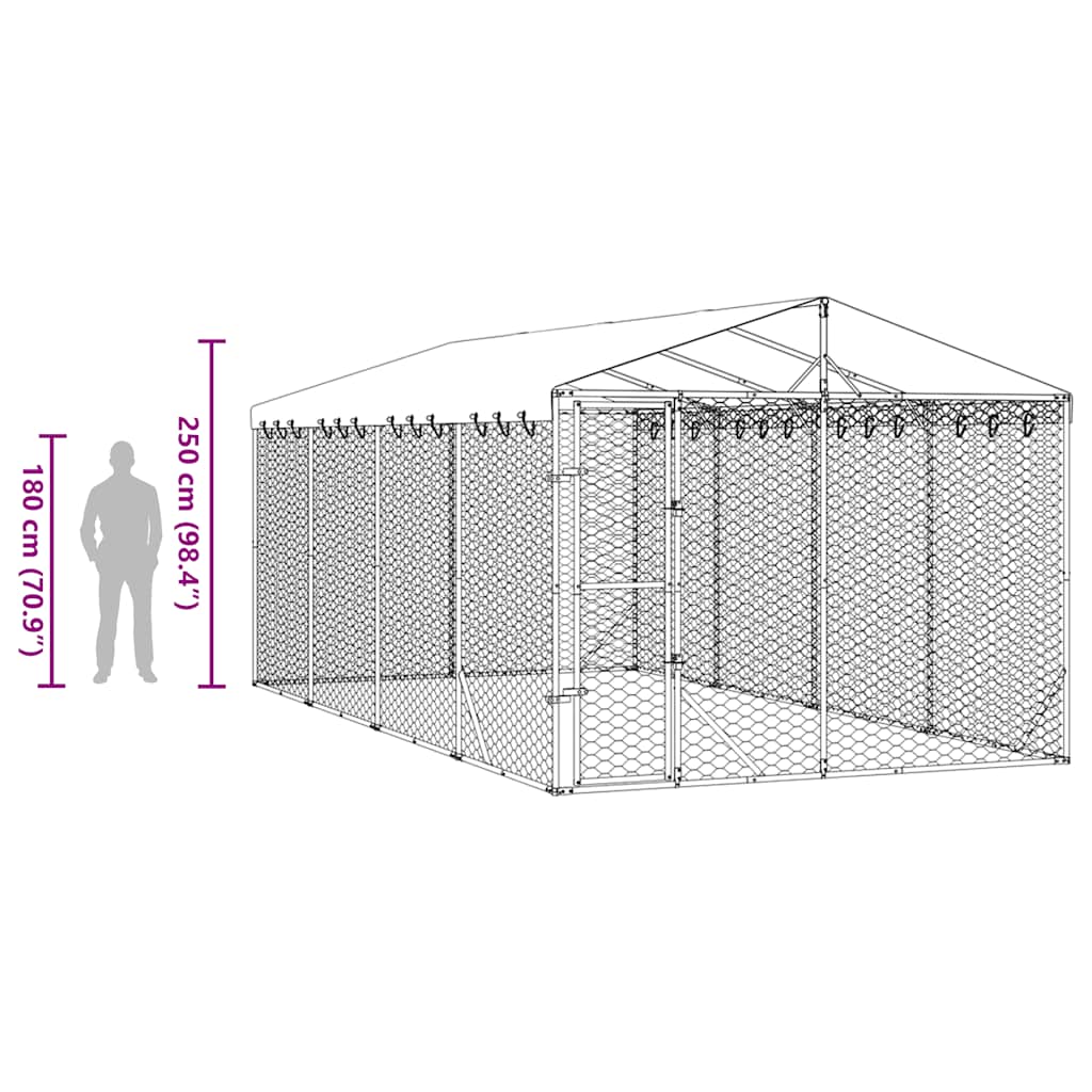 Cuccia Cani da Esterno Tetto Argento 3x6x2,5 m Acciaio Zincato
