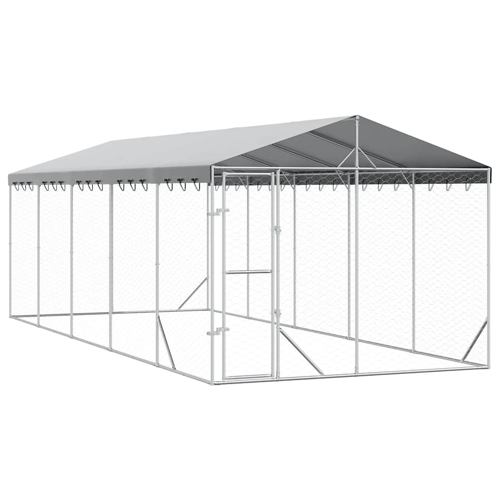 Cuccia Cani da Esterno Tetto Argento 3x7,5x2,5m Acciaio Zincato