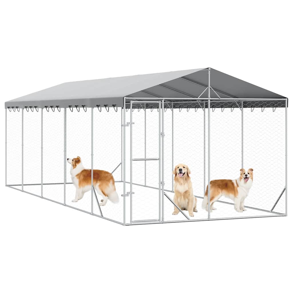 Cuccia Cani da Esterno Tetto Argento 3x7,5x2,5m Acciaio Zincato