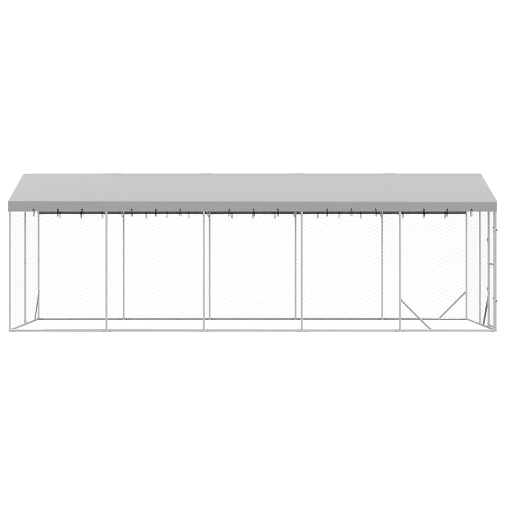 Cuccia Cani da Esterno Tetto Argento 3x7,5x2,5m Acciaio Zincato