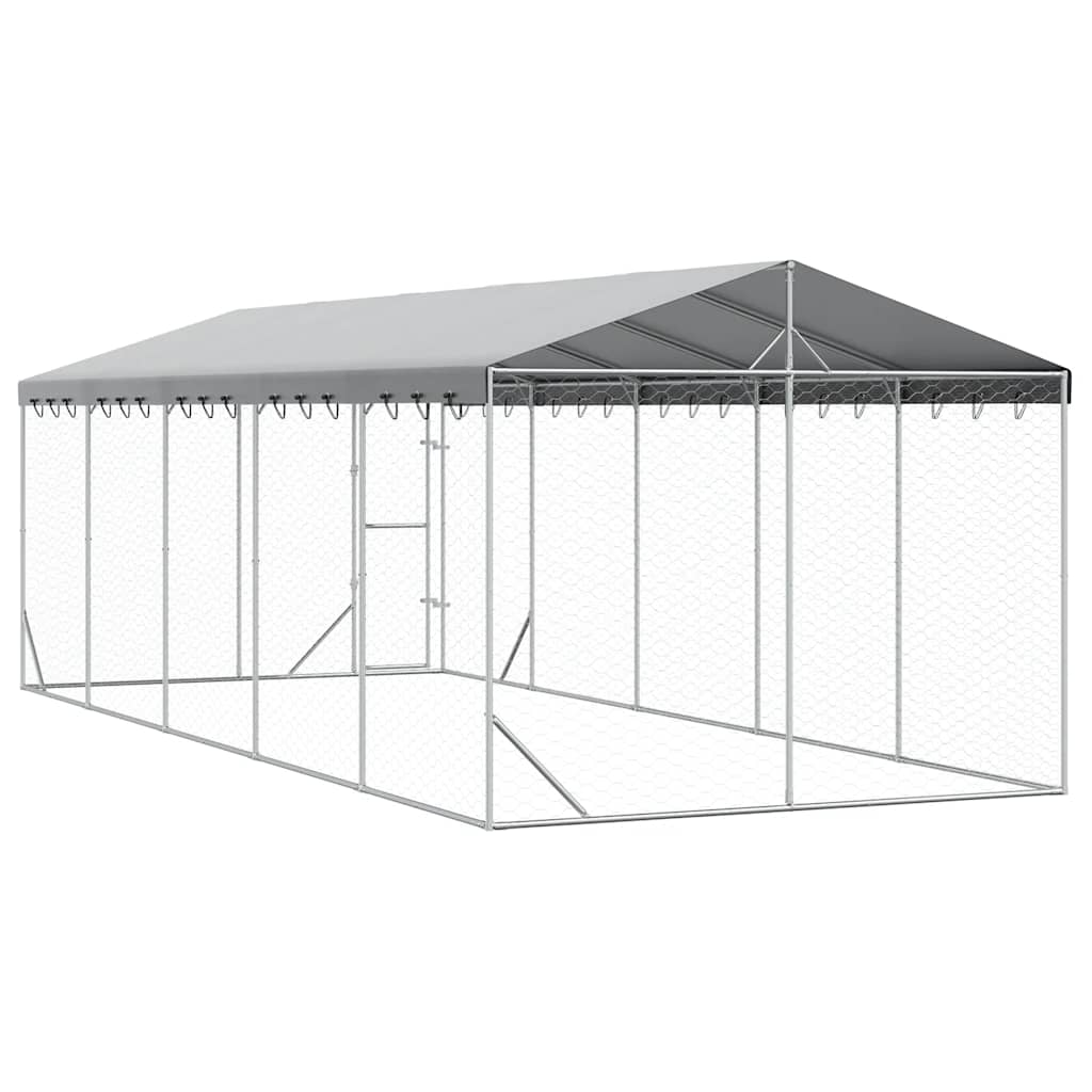 Cuccia Cani da Esterno Tetto Argento 3x7,5x2,5m Acciaio Zincato