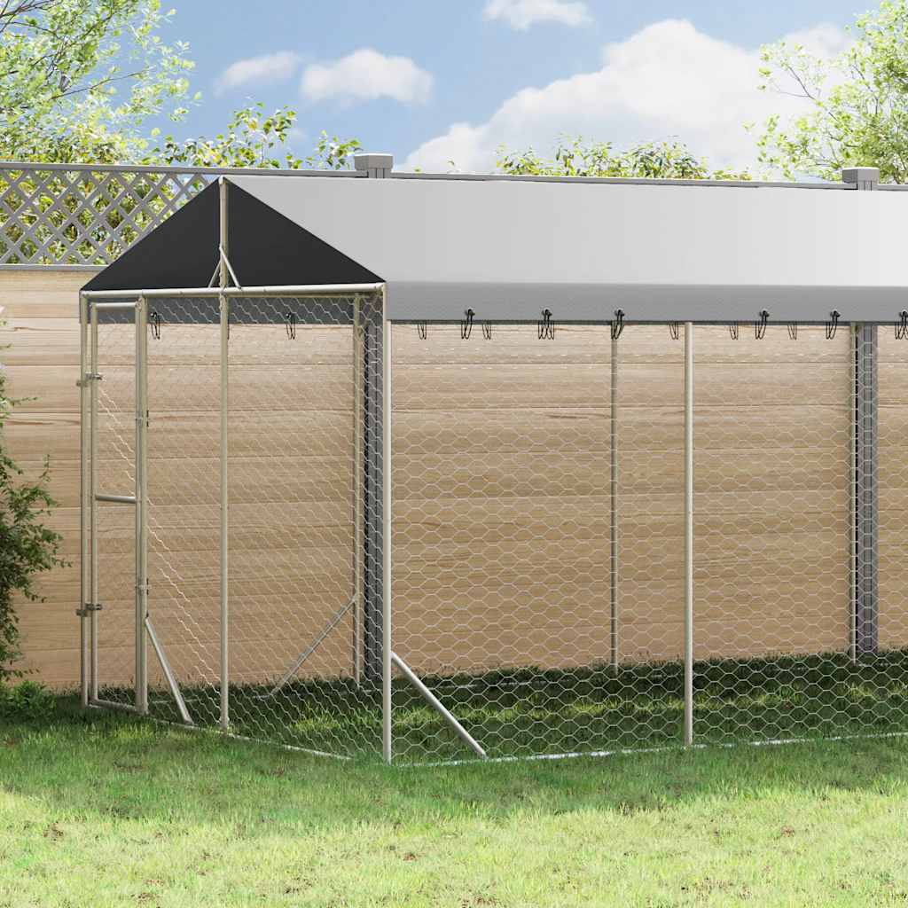 Cuccia Cani da Esterno Tetto Argento 3x9x2,5 m Acciaio Zincato