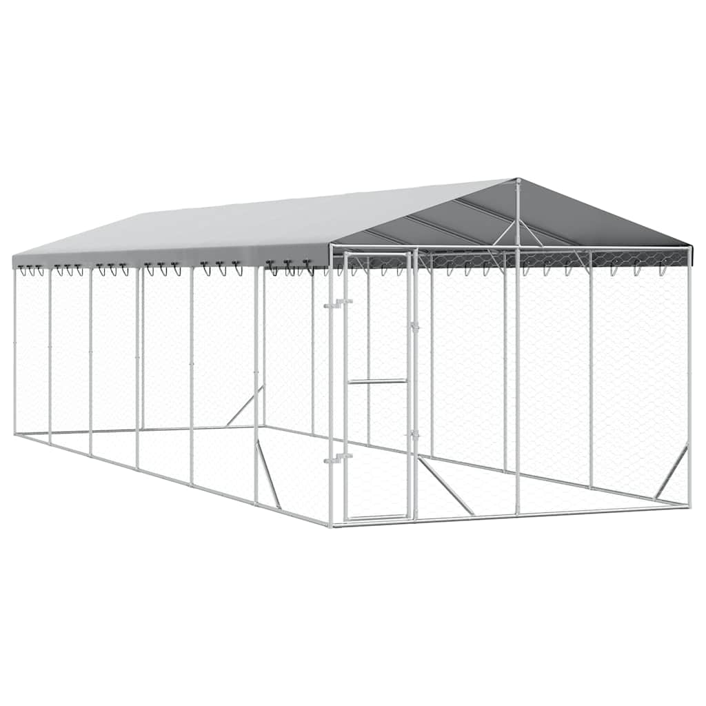 Cuccia Cani da Esterno Tetto Argento 3x9x2,5 m Acciaio Zincato
