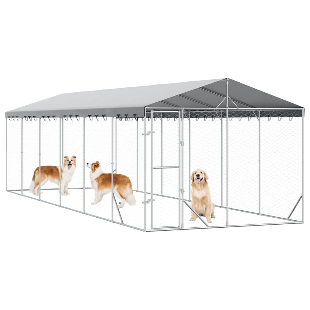 Cuccia Cani da Esterno Tetto Argento 3x9x2,5 m Acciaio Zincato
