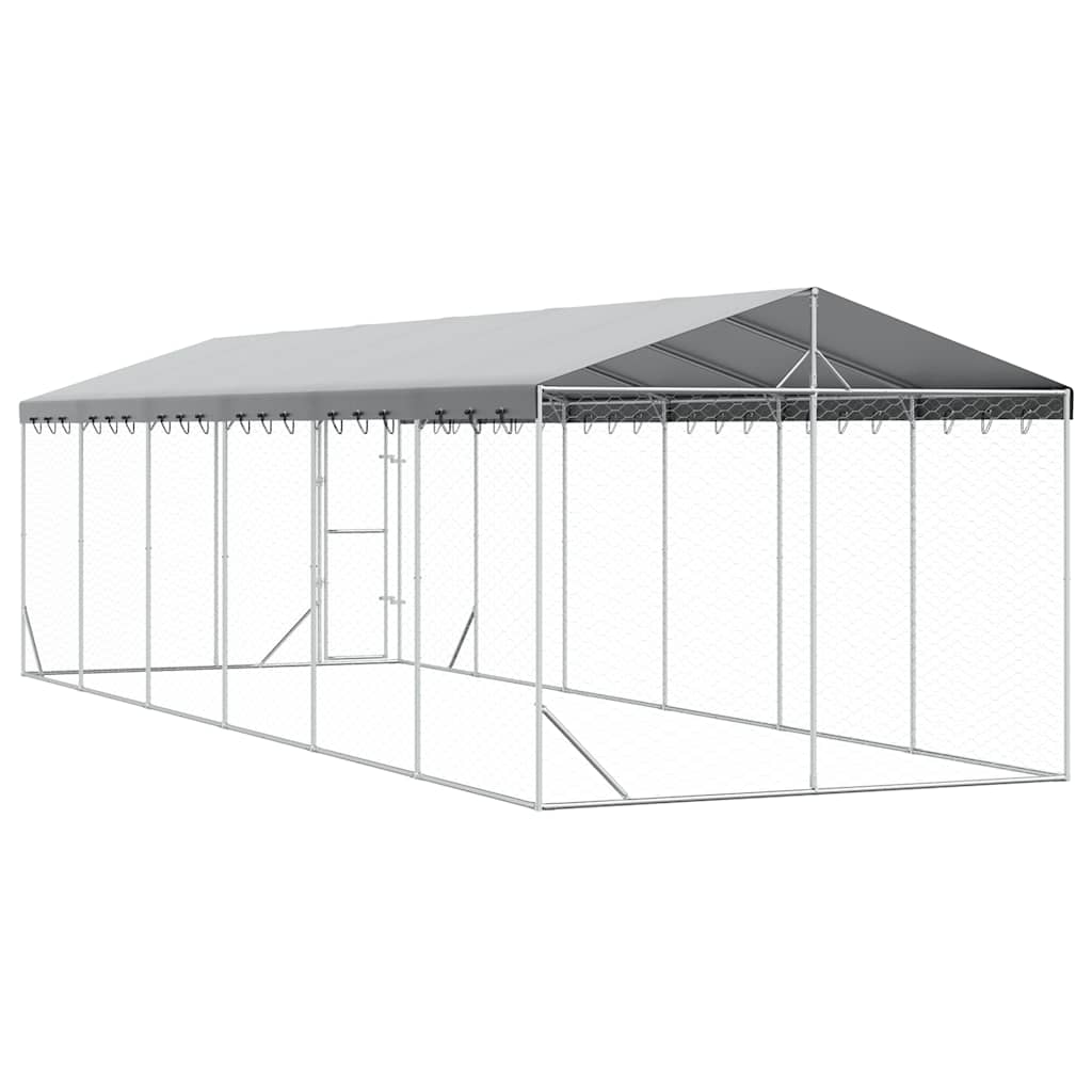 Cuccia Cani da Esterno Tetto Argento 3x9x2,5 m Acciaio Zincato