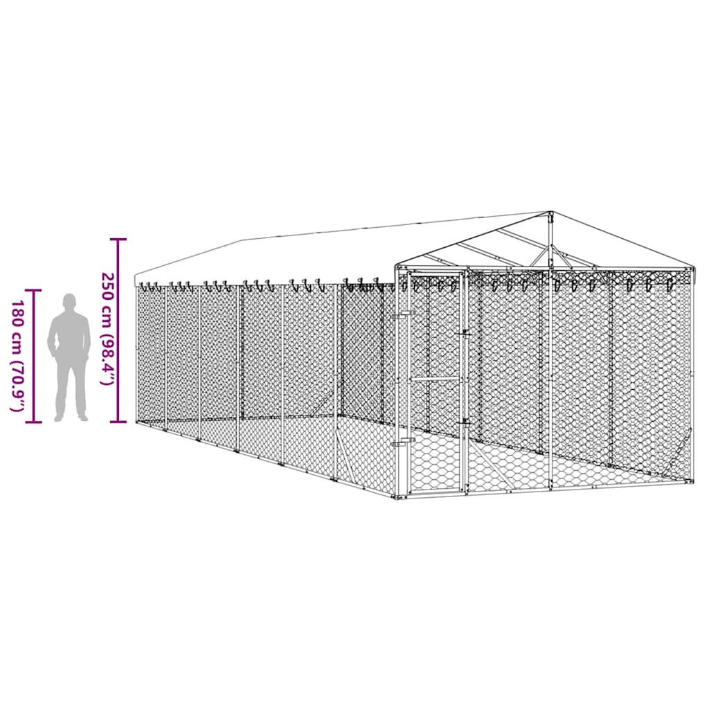 Cuccia Cani da Esterno Tetto Argento 3x9x2,5 m Acciaio Zincato