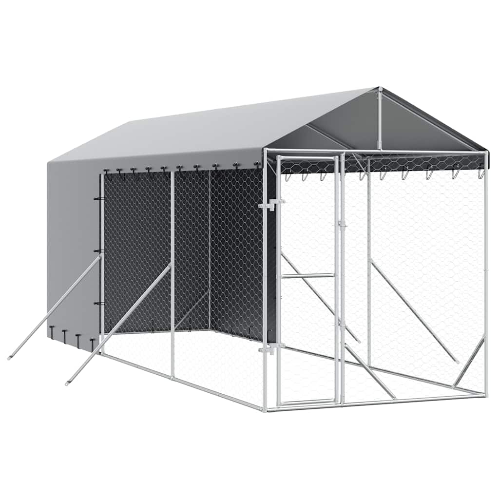 Cuccia Cani da Esterno Tetto Argento 2x6x2,5 m Acciaio Zincato