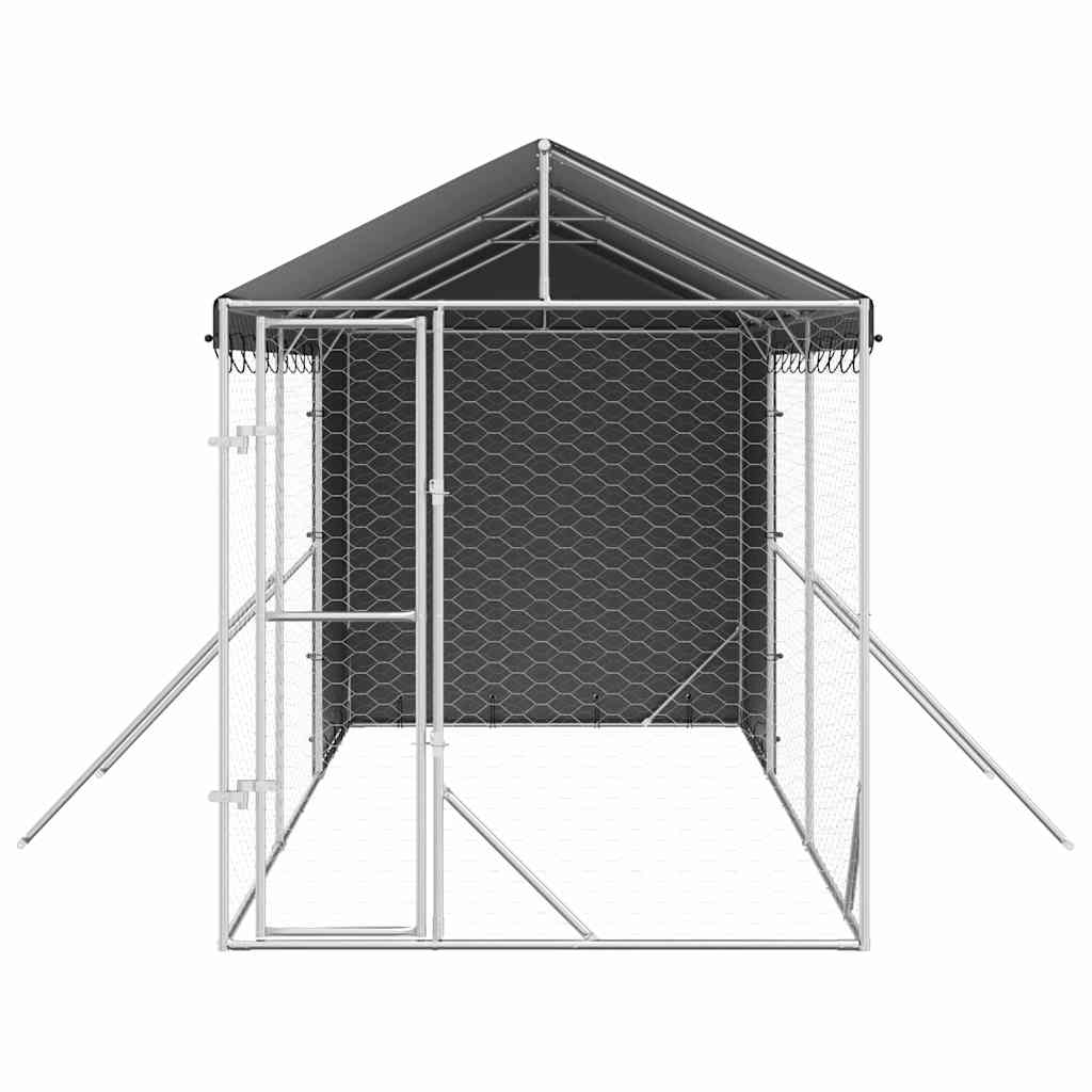 Cuccia Cani da Esterno Tetto Argento 2x6x2,5 m Acciaio Zincato