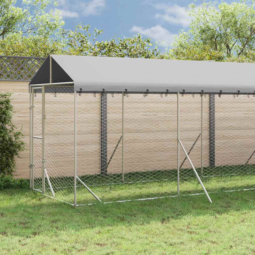 Cuccia Cani da Esterno Tetto Argento 2x10x2,5 m Acciaio Zincato
