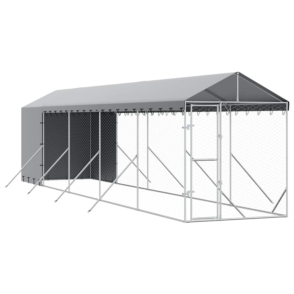 Cuccia Cani da Esterno Tetto Argento 2x10x2,5 m Acciaio Zincato