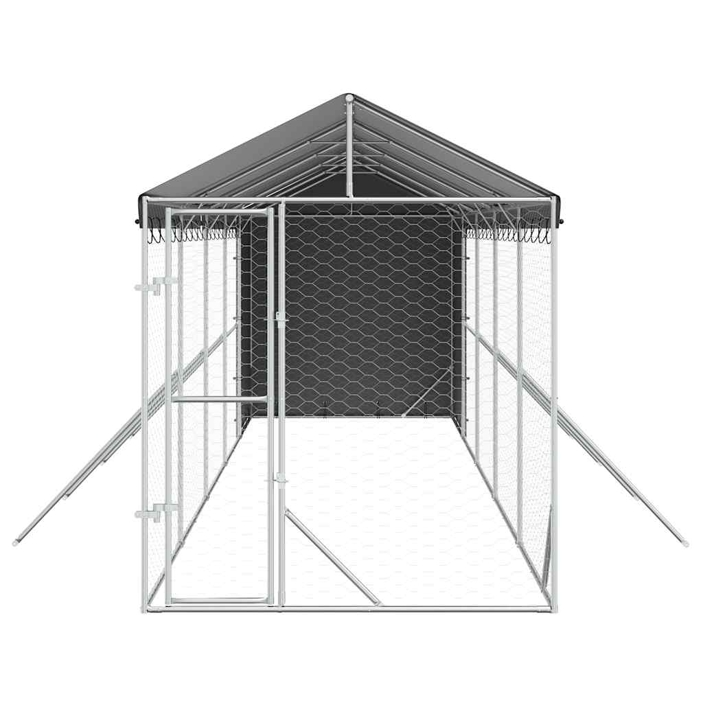 Cuccia Cani da Esterno Tetto Argento 2x10x2,5 m Acciaio Zincato